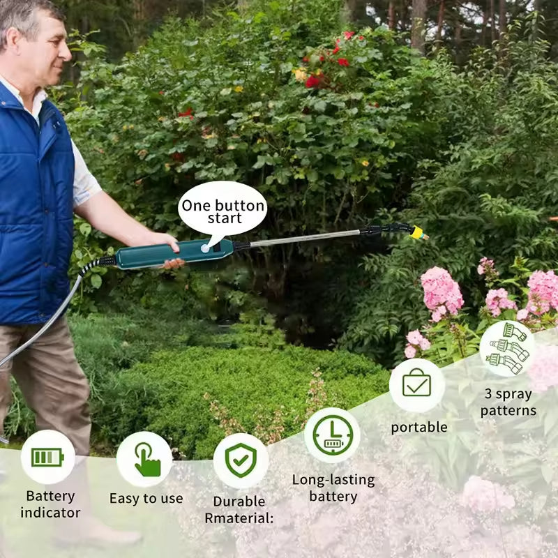 2400mAh Portable Electric Sprayer Wand. 3 nozzles, high - pressure, for garden plant watering.