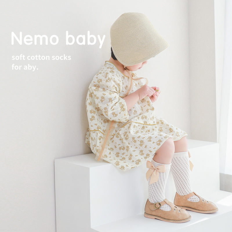 Children's Socks Combed Cotton Girl Baby Bow Princess Socks Hollow Mesh Dance Socks