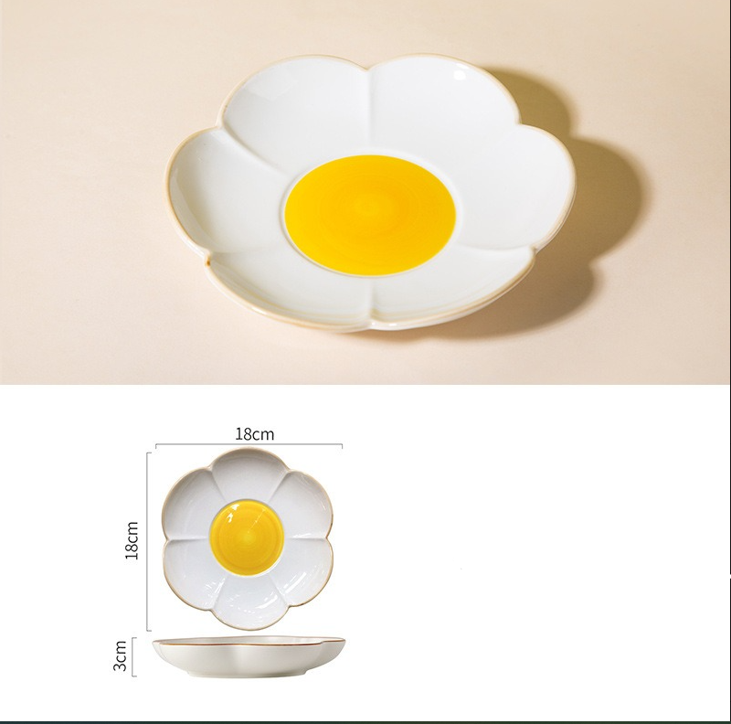 Creative Sun Egg Ceramic Bowl and Dish Set Cute Rice Bowl, Plate, Handle, Plate, Tableware, Home Breakfast Soup Plate