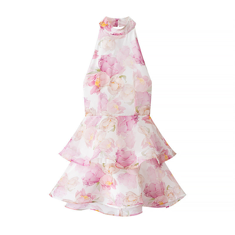 Style Women's Fashion Sexy Printed V-Neck Bubble Hem Fitted Dress