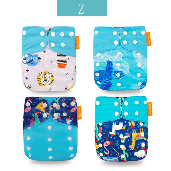 Happy Flute Cloth Diapers for Children Adjustable Wet/Dry Bag Waterproof Babies Diapers Ecological Backpack Reusable 4 pcs/set