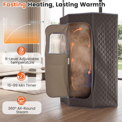 3L Portable Steam Sauna for Home Fast-Heat with 9-Level Remote Control and Folding Chair-Gray