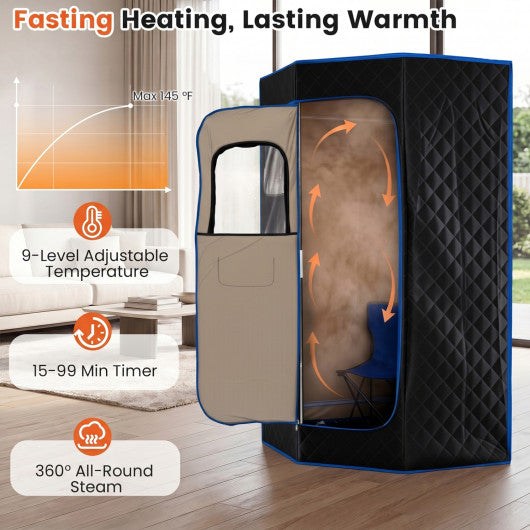 3L Portable Steam Sauna for Home Fast-Heat with 9-Level Remote Control and Folding Chair-Black