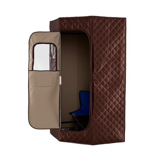 3L Portable Steam Sauna for Home Fast-Heat with 9-Level Remote Control and Folding Chair-Brown