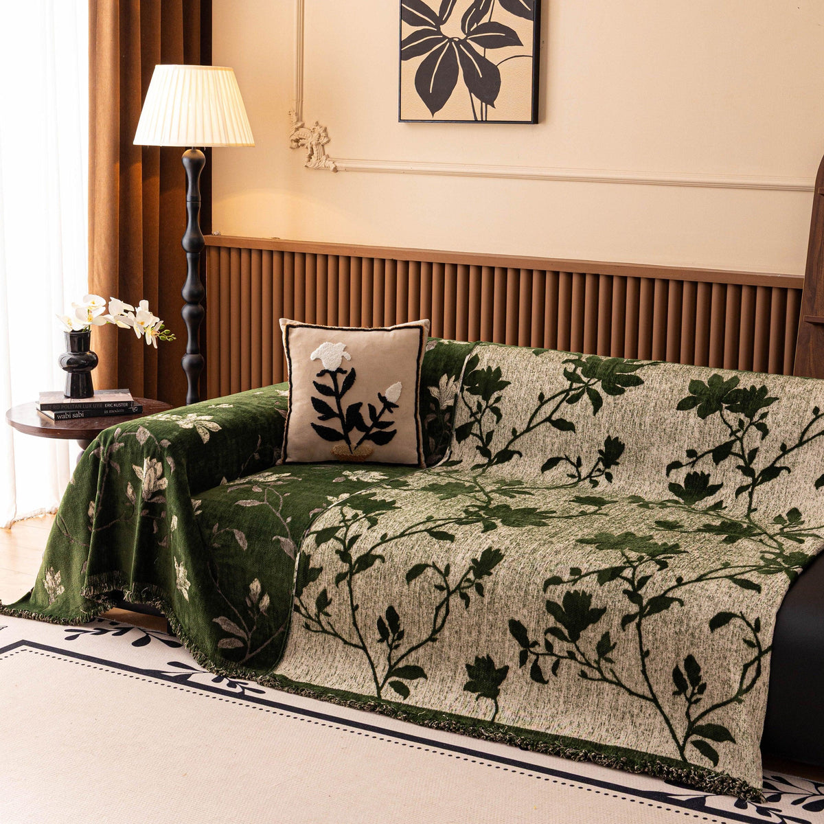Luxury Thickened Sofa Throw Cover, Decorative Cozy Floral Jacquard Couch Cover Blanket