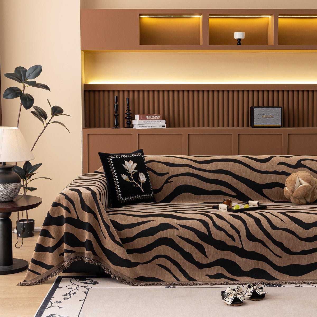 Zebra Striped Chenille Throw Sofa Cover Full-Cover Decorative Furniture Slipcover