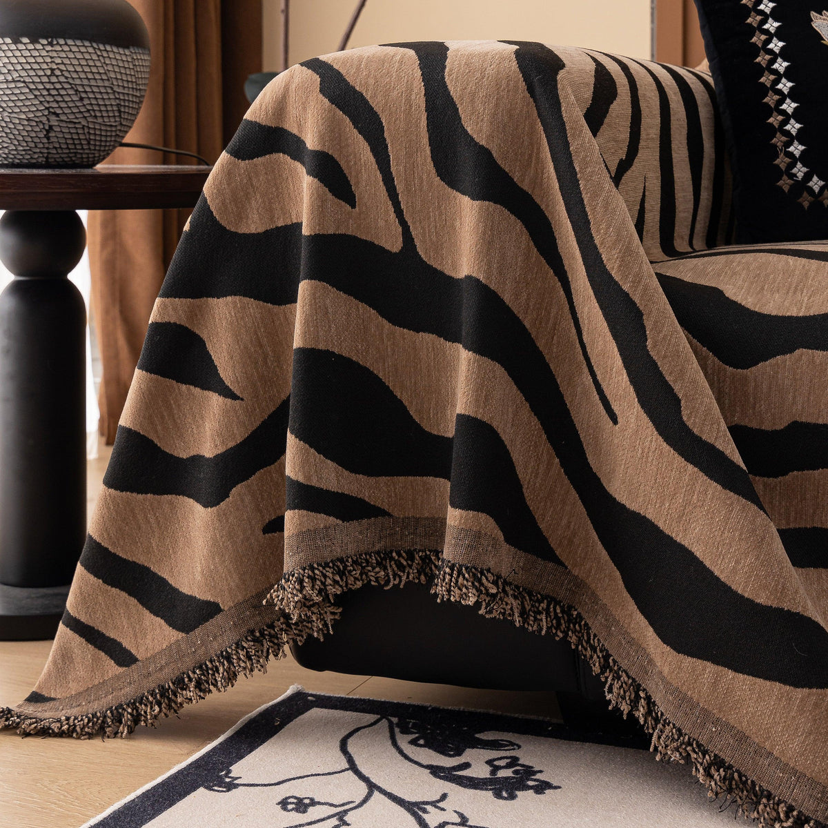 Zebra Striped Chenille Throw Sofa Cover Full-Cover Decorative Furniture Slipcover