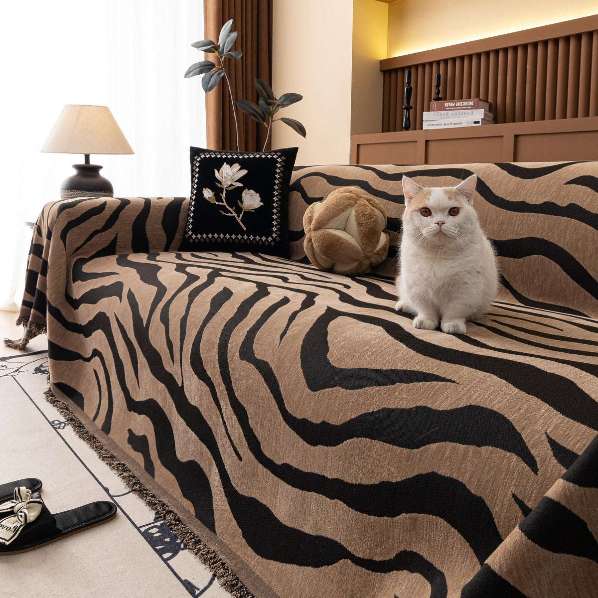 Zebra Striped Chenille Throw Sofa Cover Full-Cover Decorative Furniture Slipcover