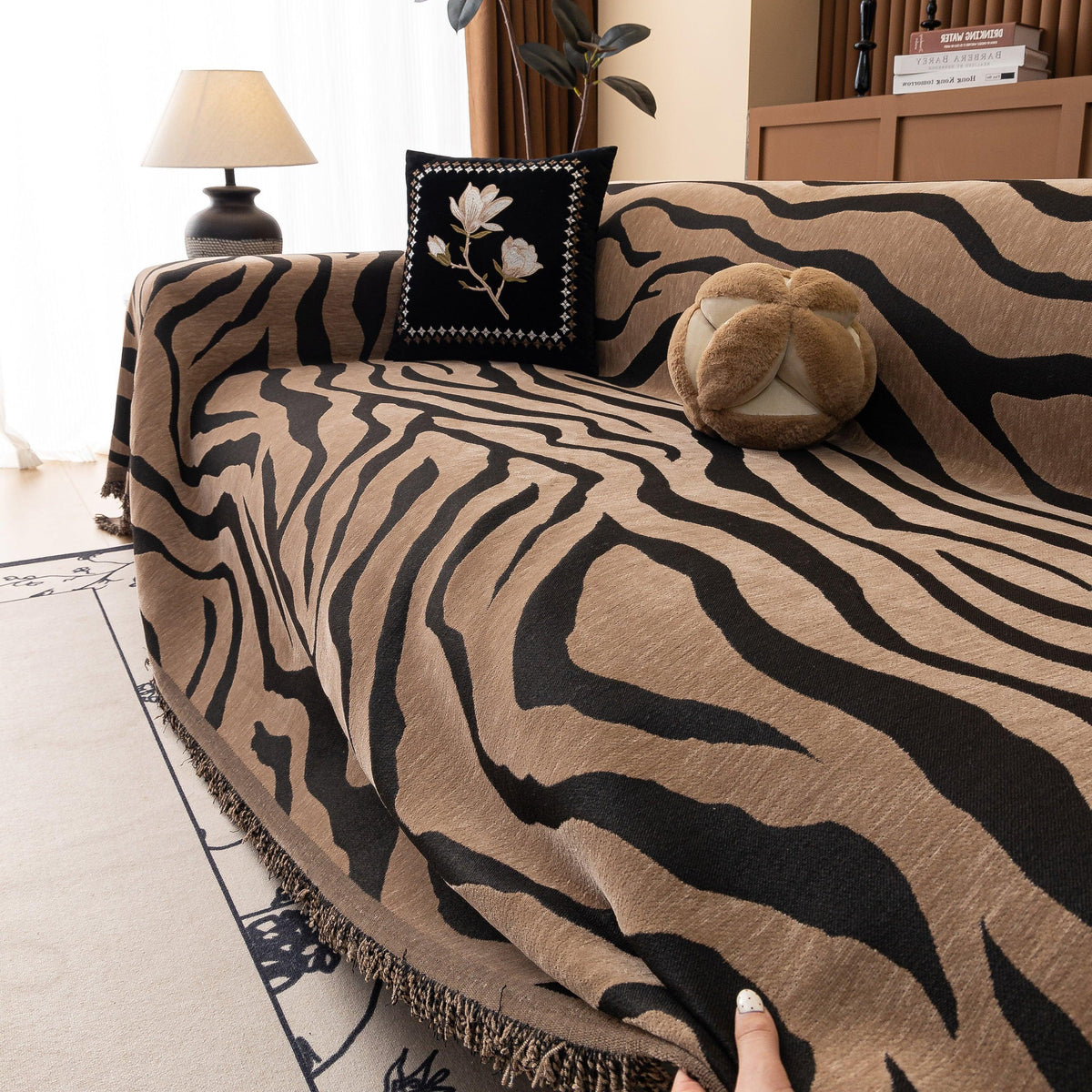 Zebra Striped Chenille Throw Sofa Cover Full-Cover Decorative Furniture Slipcover
