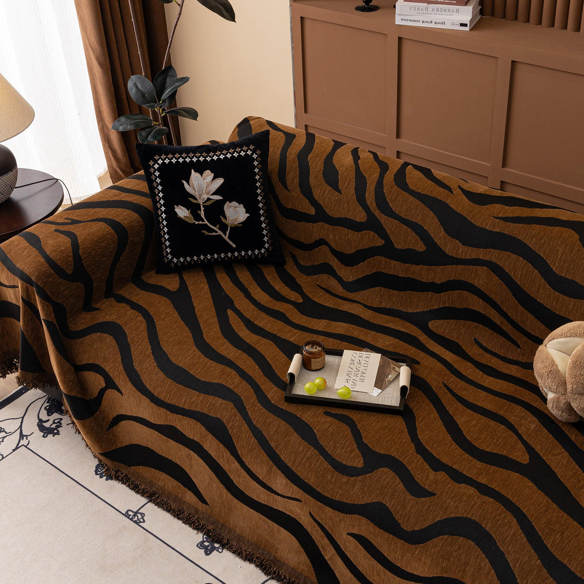 Zebra Striped Chenille Throw Sofa Cover Full-Cover Decorative Furniture Slipcover