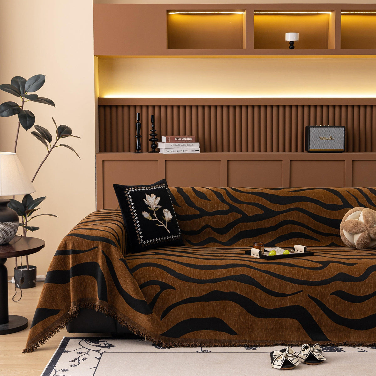 Zebra Striped Chenille Throw Sofa Cover Full-Cover Decorative Furniture Slipcover