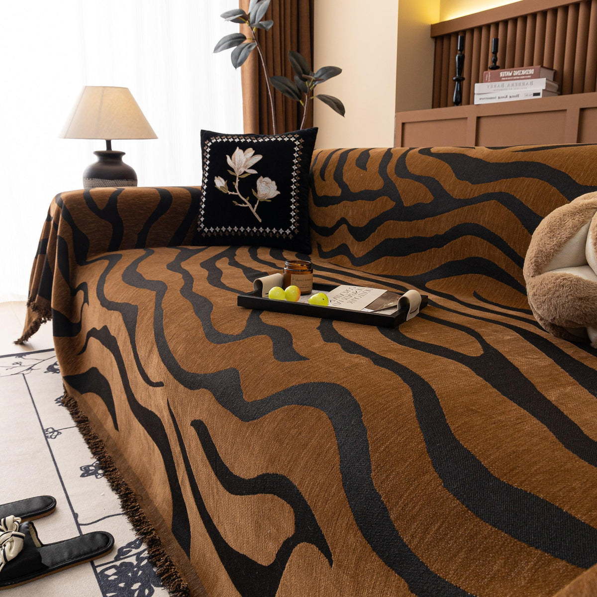 Zebra Striped Chenille Throw Sofa Cover Full-Cover Decorative Furniture Slipcover