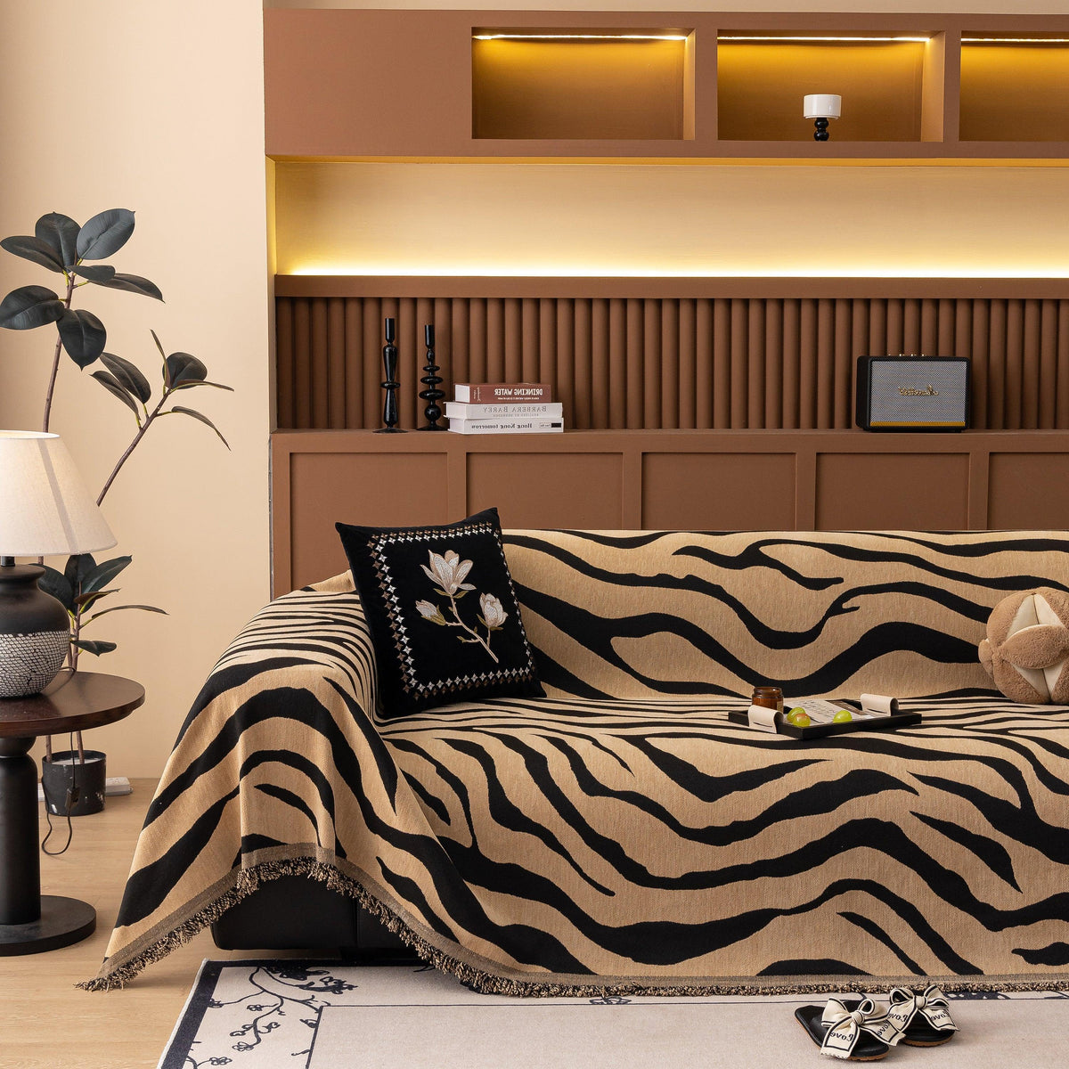 Zebra Striped Chenille Throw Sofa Cover Full-Cover Decorative Furniture Slipcover