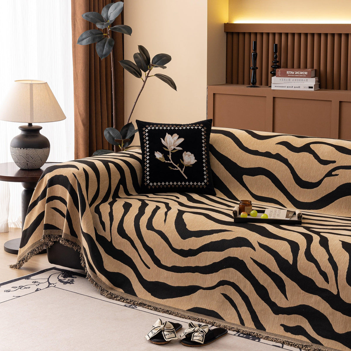 Zebra Striped Chenille Throw Sofa Cover Full-Cover Decorative Furniture Slipcover