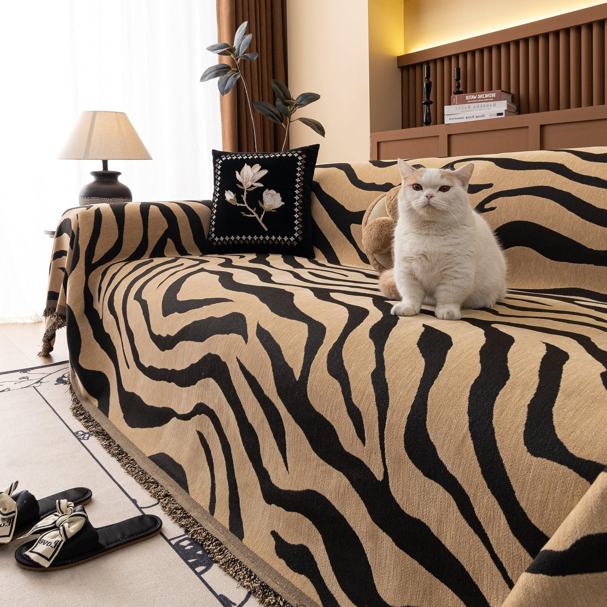 Zebra Striped Chenille Throw Sofa Cover Full-Cover Decorative Furniture Slipcover