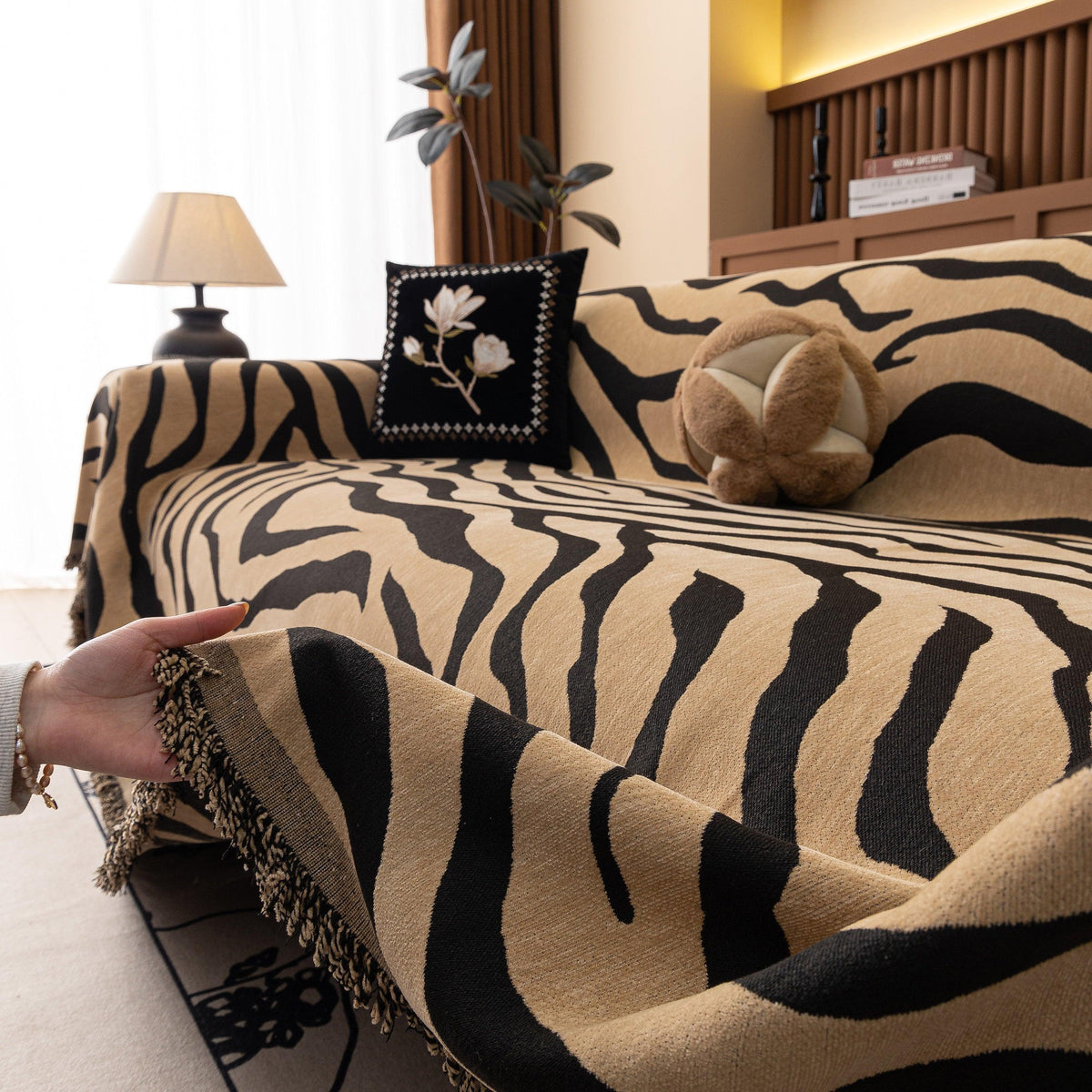 Zebra Striped Chenille Throw Sofa Cover Full-Cover Decorative Furniture Slipcover