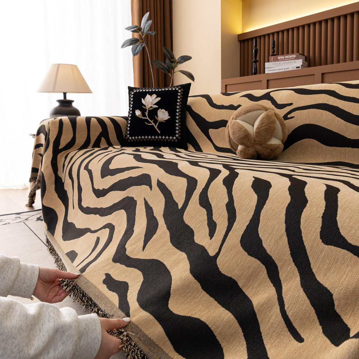 Zebra Striped Chenille Throw Sofa Cover Full-Cover Decorative Furniture Slipcover