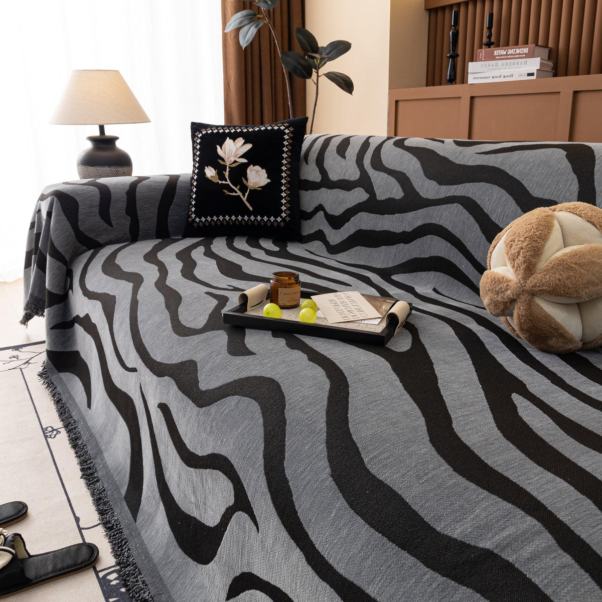 Zebra Striped Chenille Throw Sofa Cover Full-Cover Decorative Furniture Slipcover