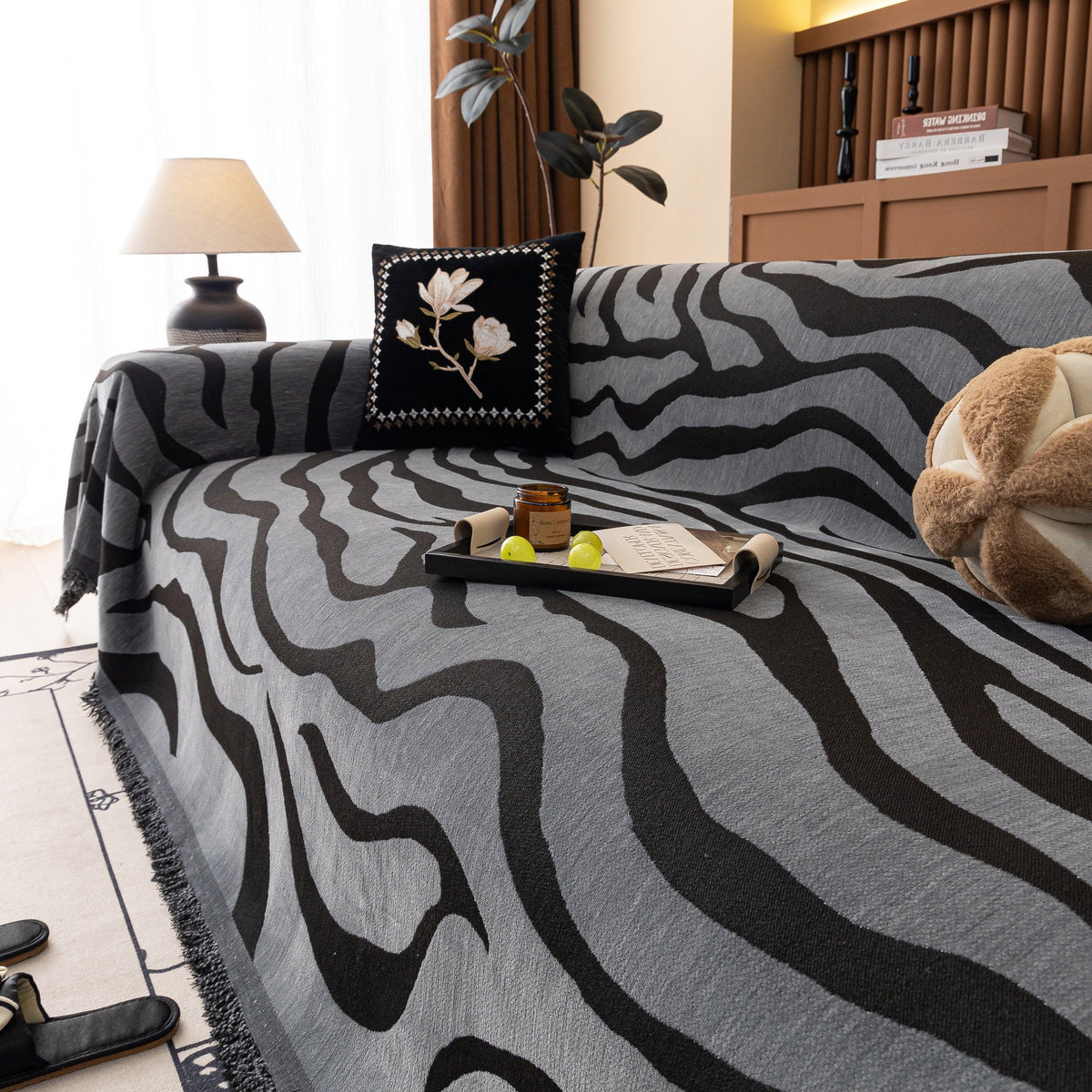 Zebra Striped Chenille Throw Sofa Cover Full-Cover Decorative Furniture Slipcover