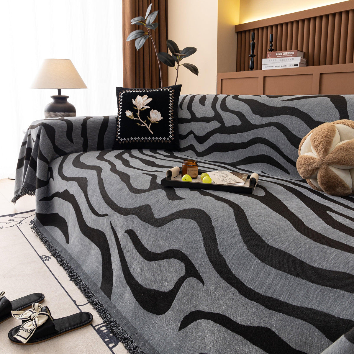Zebra Striped Chenille Throw Sofa Cover Full-Cover Decorative Furniture Slipcover