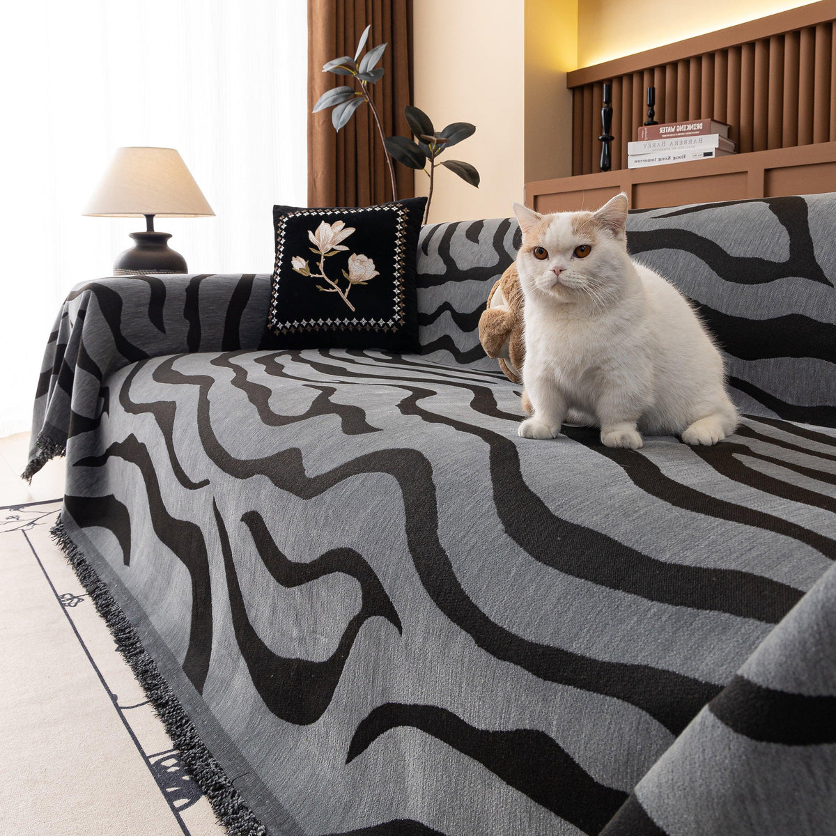 Zebra Striped Chenille Throw Sofa Cover Full-Cover Decorative Furniture Slipcover