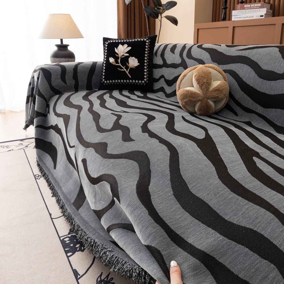 Zebra Striped Chenille Throw Sofa Cover Full-Cover Decorative Furniture Slipcover