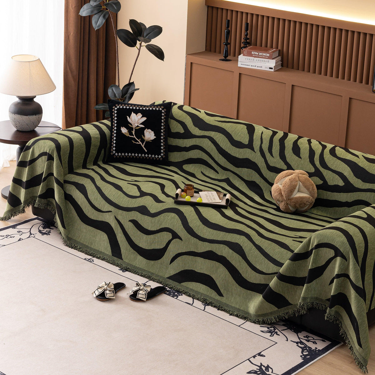 Zebra Striped Chenille Throw Sofa Cover Full-Cover Decorative Furniture Slipcover