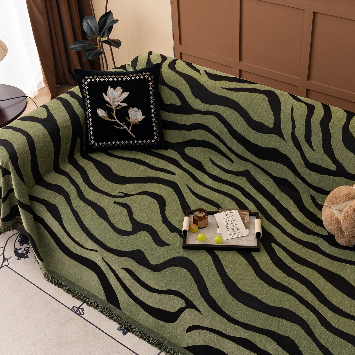 Zebra Striped Chenille Throw Sofa Cover Full-Cover Decorative Furniture Slipcover