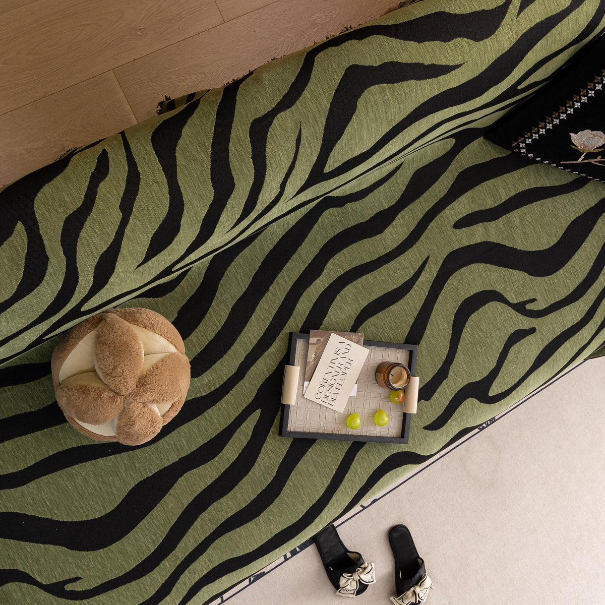 Zebra Striped Chenille Throw Sofa Cover Full-Cover Decorative Furniture Slipcover