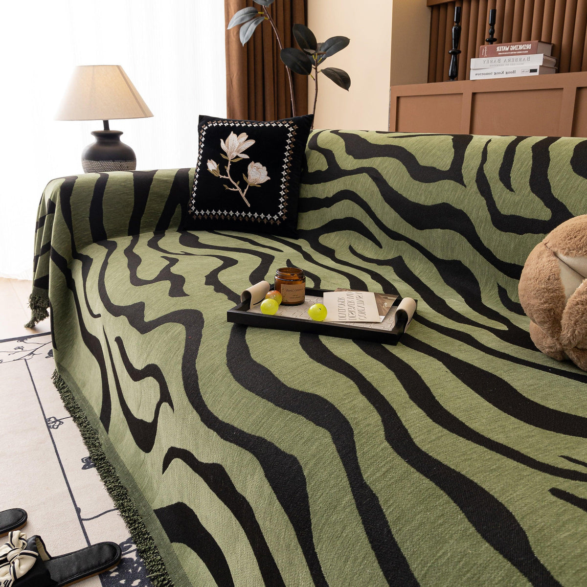 Zebra Striped Chenille Throw Sofa Cover Full-Cover Decorative Furniture Slipcover