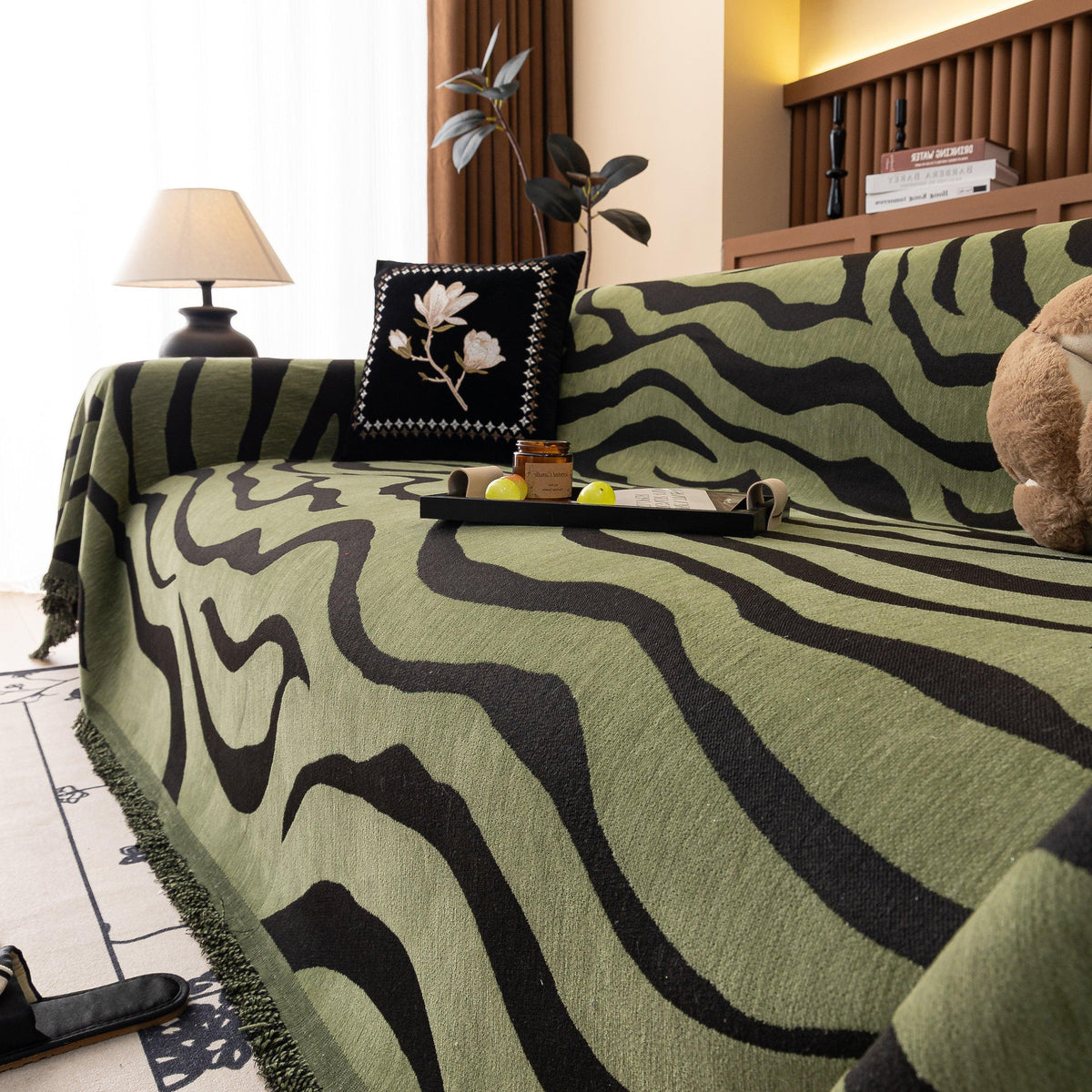 Zebra Striped Chenille Throw Sofa Cover Full-Cover Decorative Furniture Slipcover