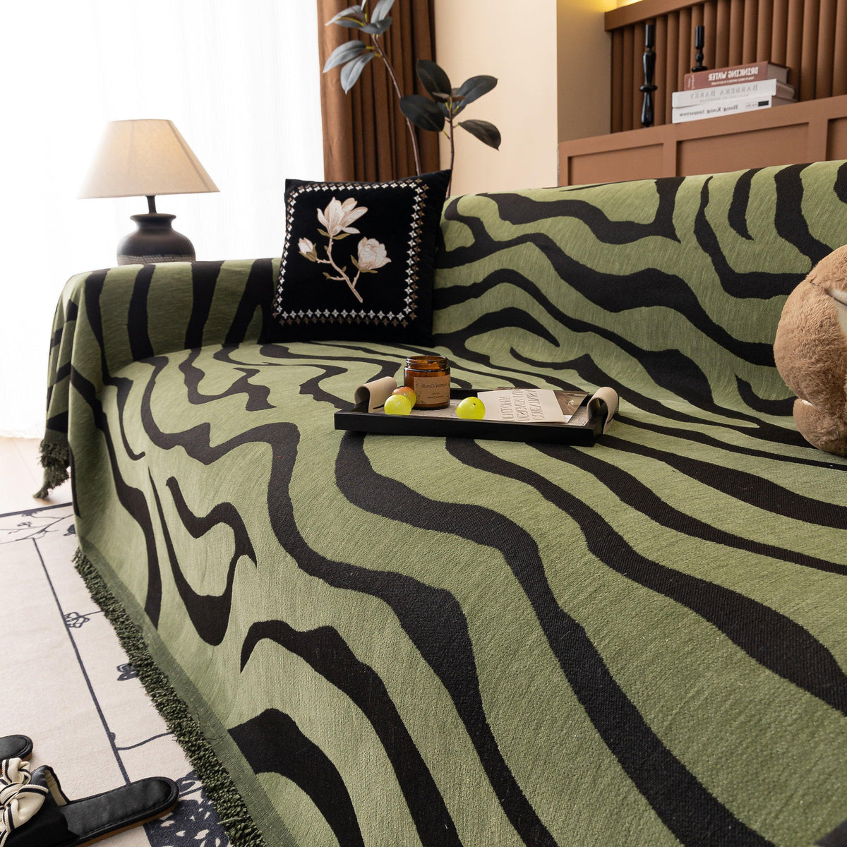 Zebra Striped Chenille Throw Sofa Cover Full-Cover Decorative Furniture Slipcover