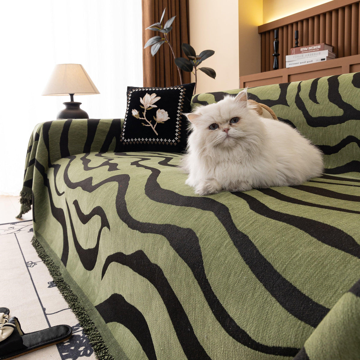 Zebra Striped Chenille Throw Sofa Cover Full-Cover Decorative Furniture Slipcover