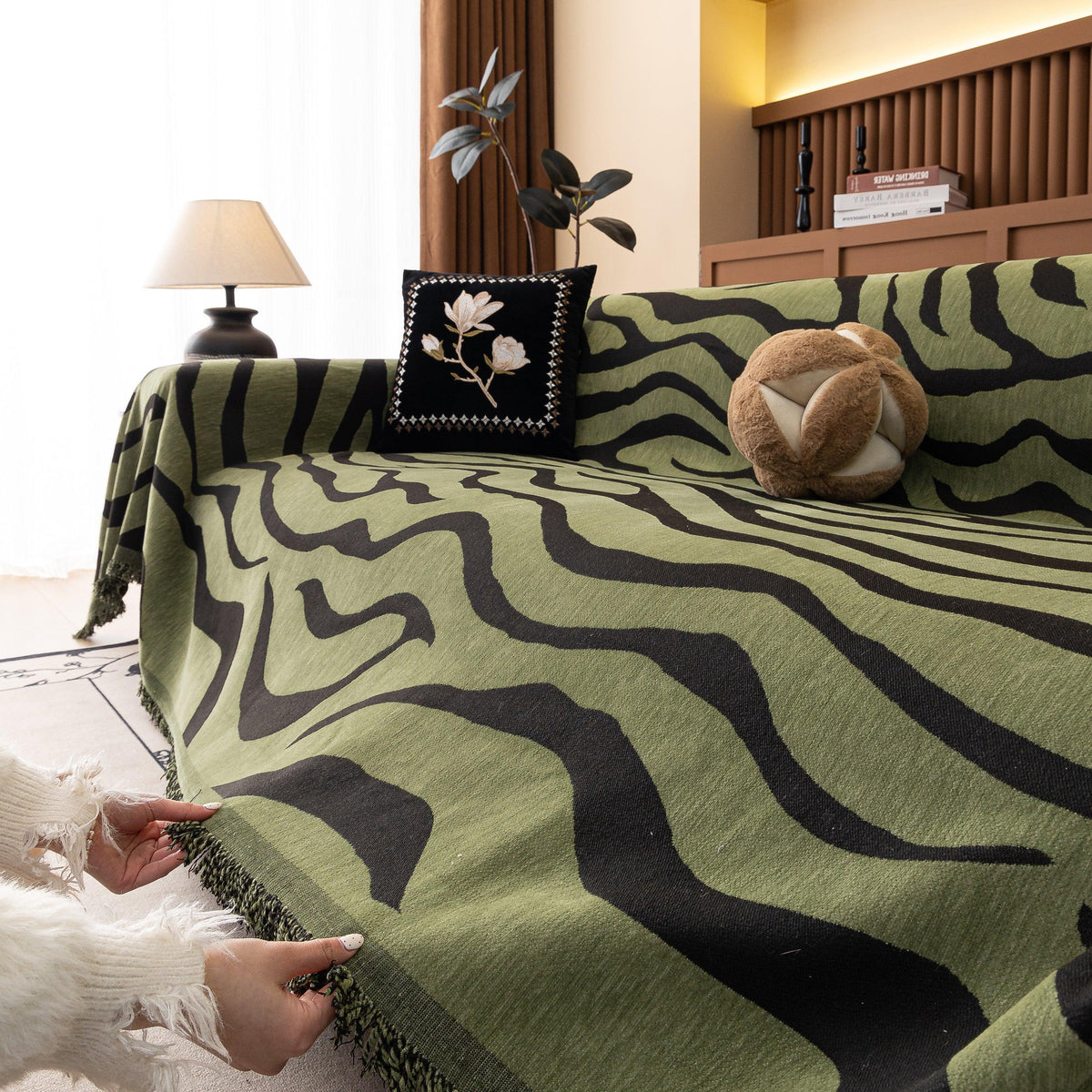 Zebra Striped Chenille Throw Sofa Cover Full-Cover Decorative Furniture Slipcover