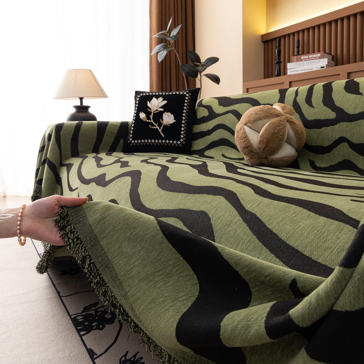 Zebra Striped Chenille Throw Sofa Cover Full-Cover Decorative Furniture Slipcover