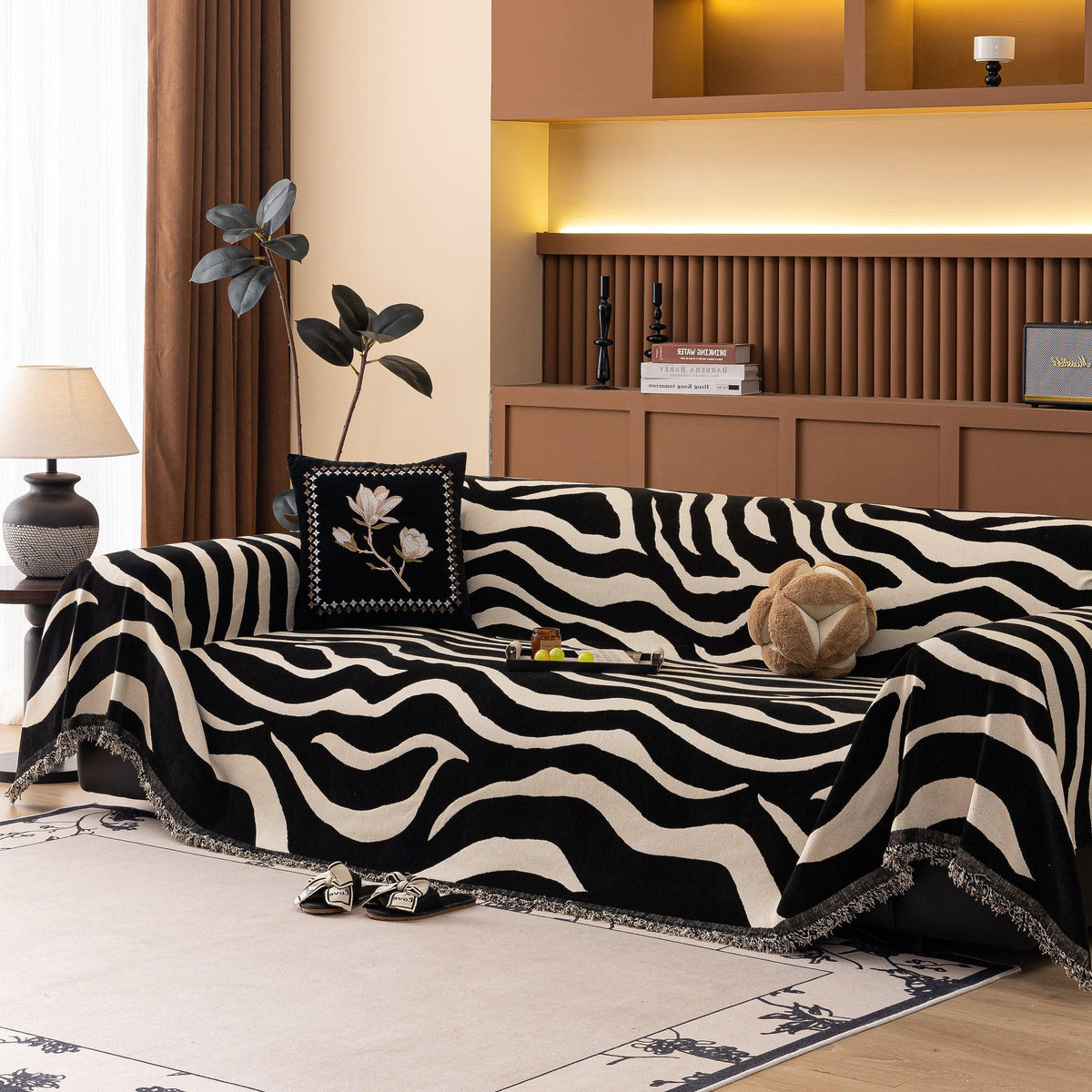 Zebra Striped Chenille Throw Sofa Cover Full-Cover Decorative Furniture Slipcover