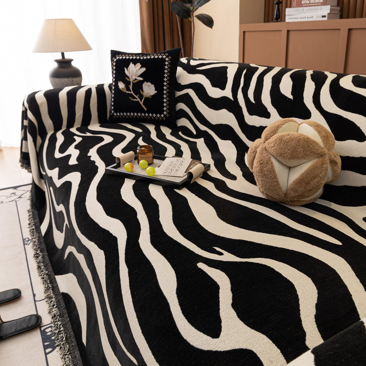 Zebra Striped Chenille Throw Sofa Cover Full-Cover Decorative Furniture Slipcover