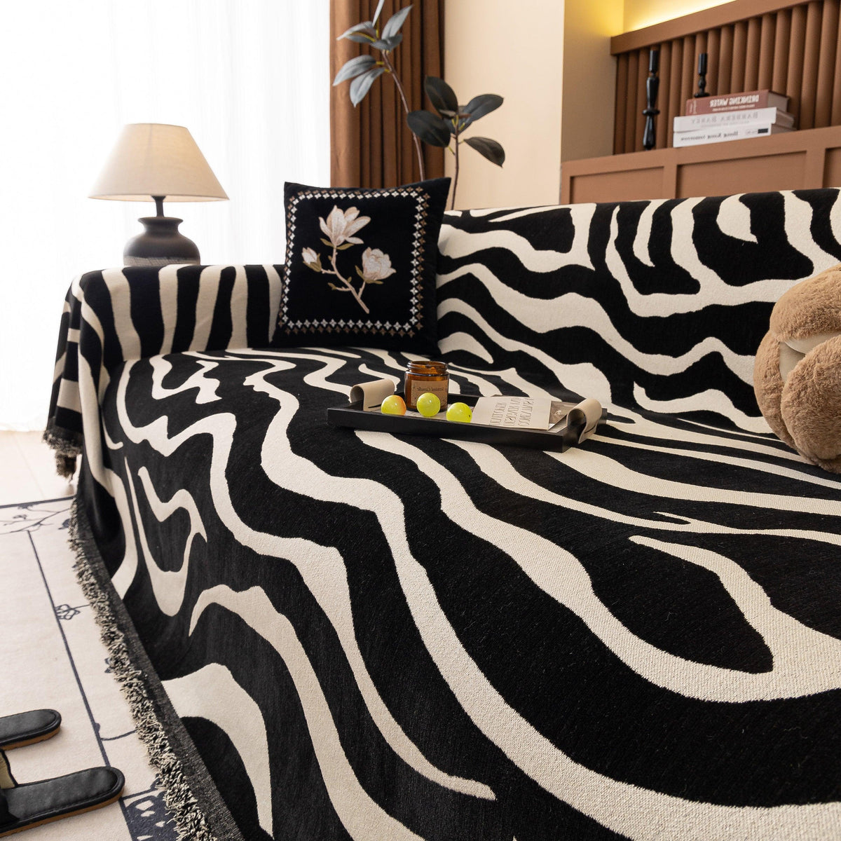 Zebra Striped Chenille Throw Sofa Cover Full-Cover Decorative Furniture Slipcover