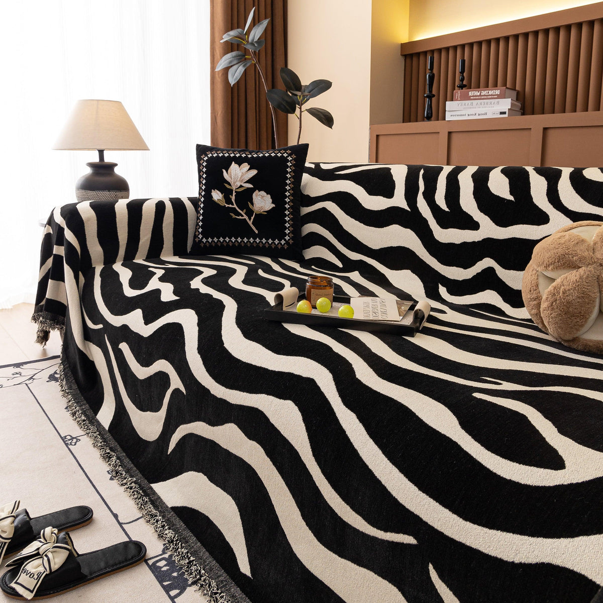 Zebra Striped Chenille Throw Sofa Cover Full-Cover Decorative Furniture Slipcover