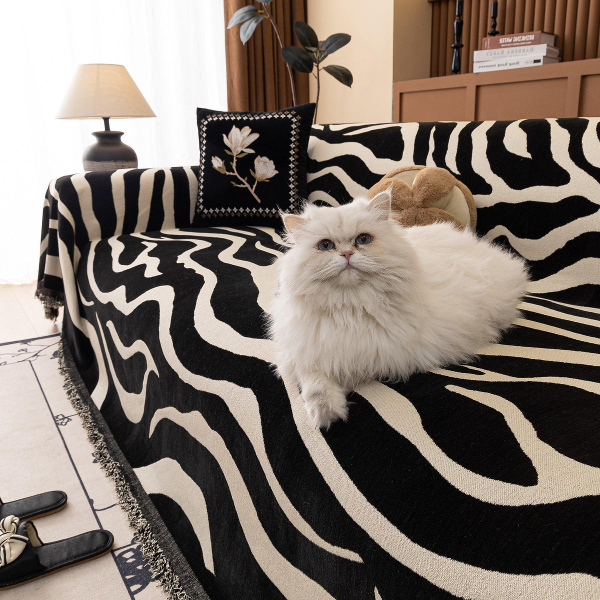 Zebra Striped Chenille Throw Sofa Cover Full-Cover Decorative Furniture Slipcover