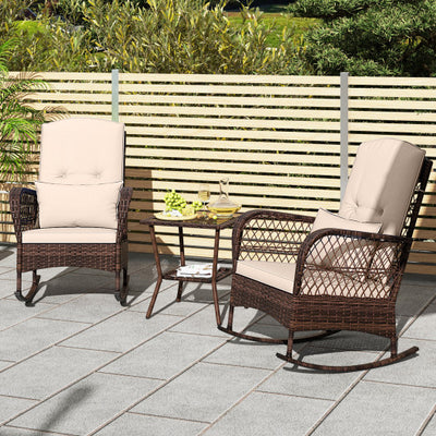 3 Pieces Rocking Bistro Set with 2-Tier Coffee Table-Brown