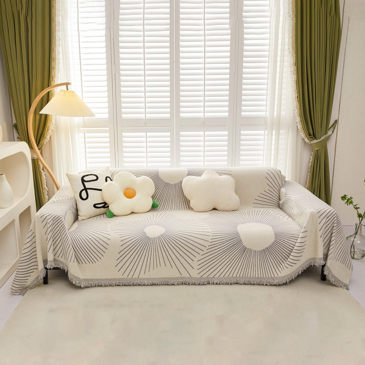 Geometric Radial Striped L-Shape Sofa Cover: Thick, Reversible Furniture Blanket for Kids and Pets