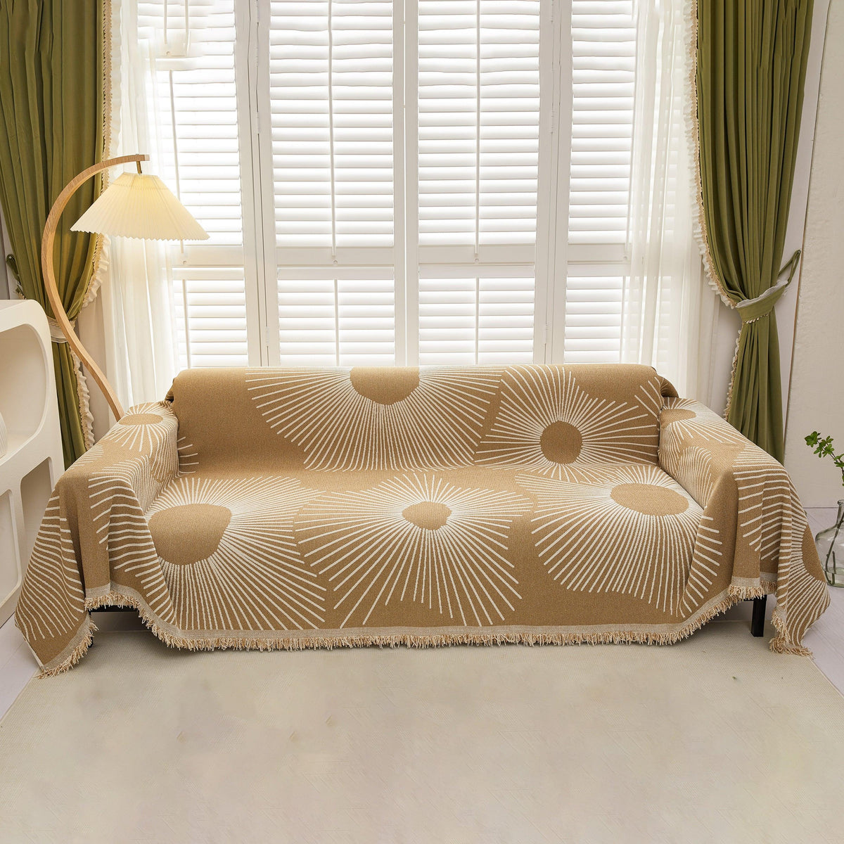 Geometric Radial Striped L-Shape Sofa Cover: Thick, Reversible Furniture Blanket for Kids and Pets