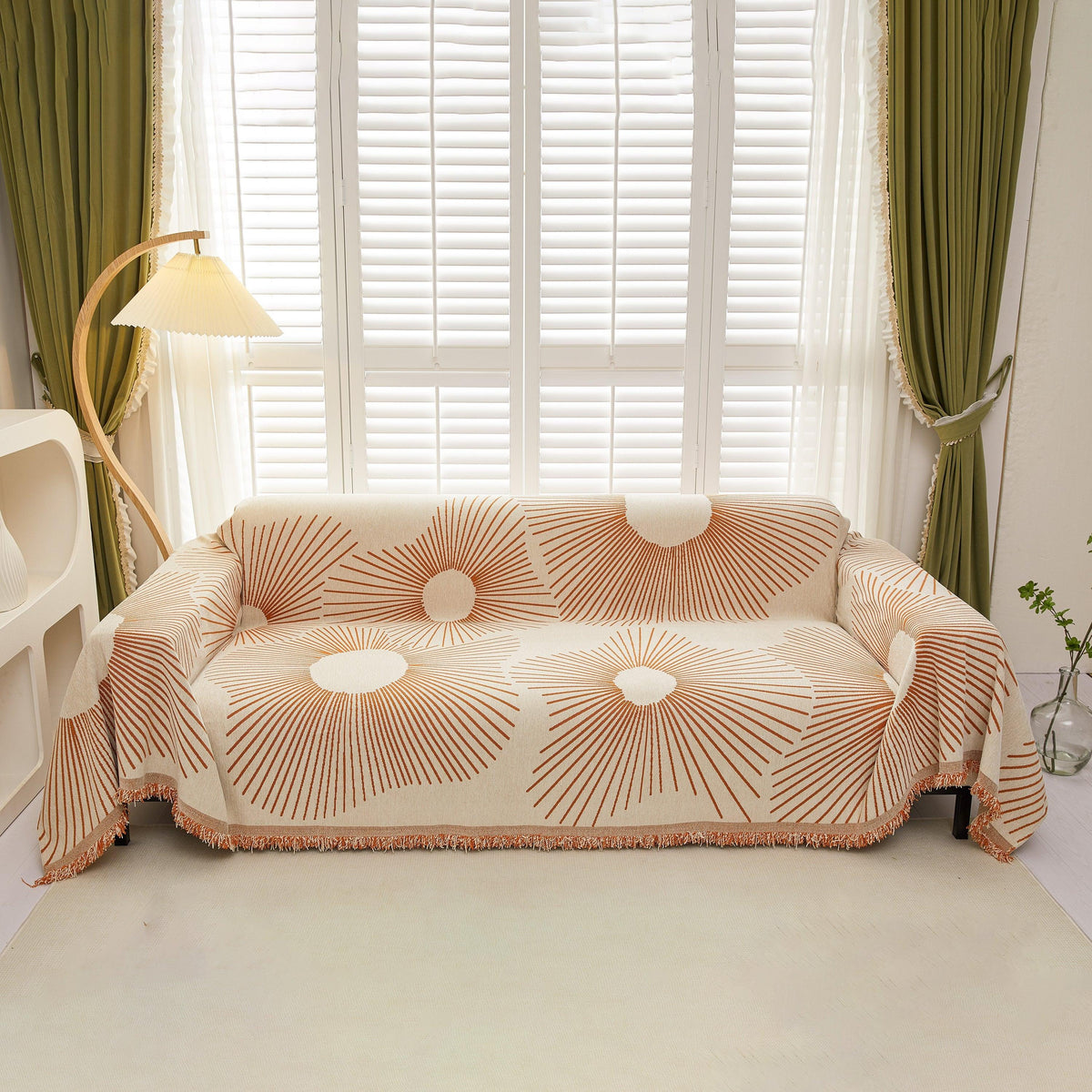 Geometric Radial Striped L-Shape Sofa Cover: Thick, Reversible Furniture Blanket for Kids and Pets