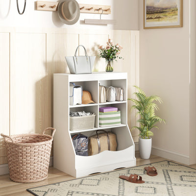 3-Tier Children's Multi-Functional Bookcase Toy Storage Bin Floor Cabinet-White