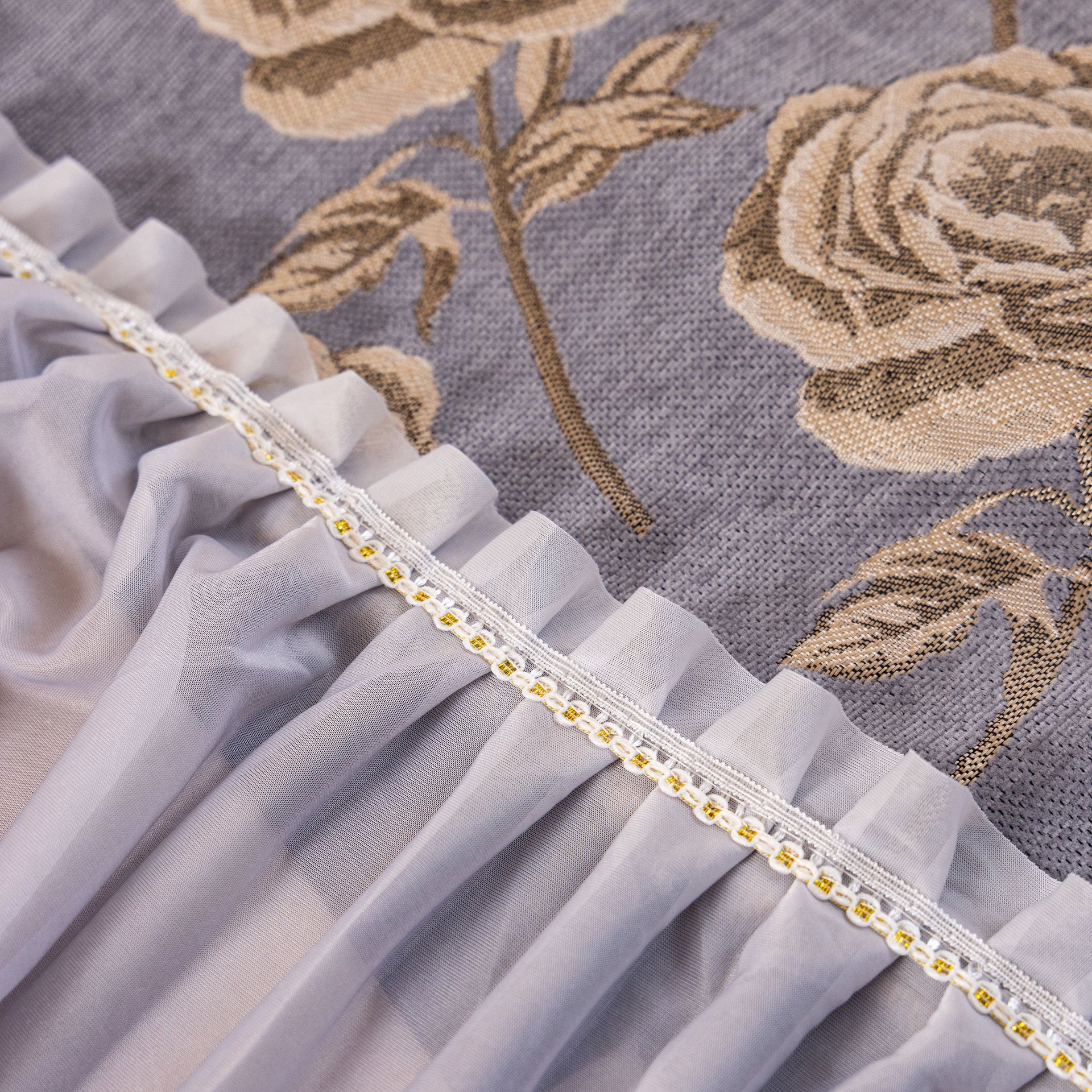 French Country Floral Sofa Cover with Ruffled Skirt, Farmhouse Decor for Living Room