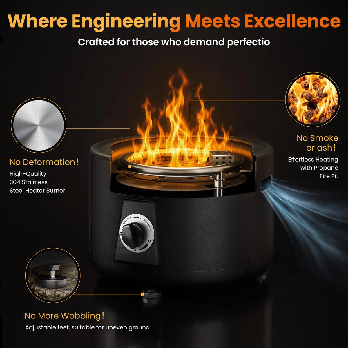 Pyra Portable Propane Fire Pit, 60,000 BTU Smokeless Outdoor Fire Pit