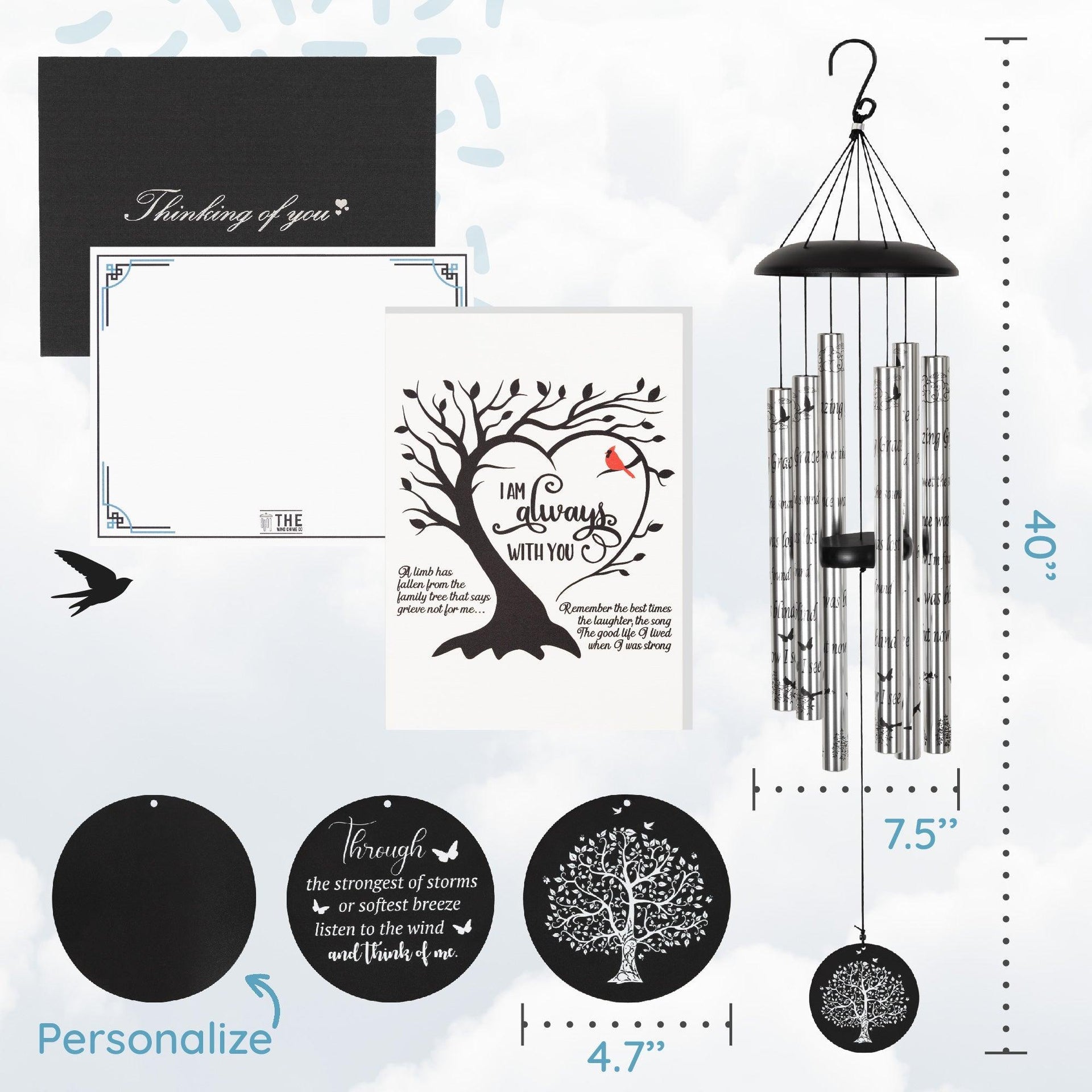 Gift Bundle - Serenity Memorial Wind Chimes, Thoughtful Gift For Special Occasions or Reflections Amazing Grace Scripture 40