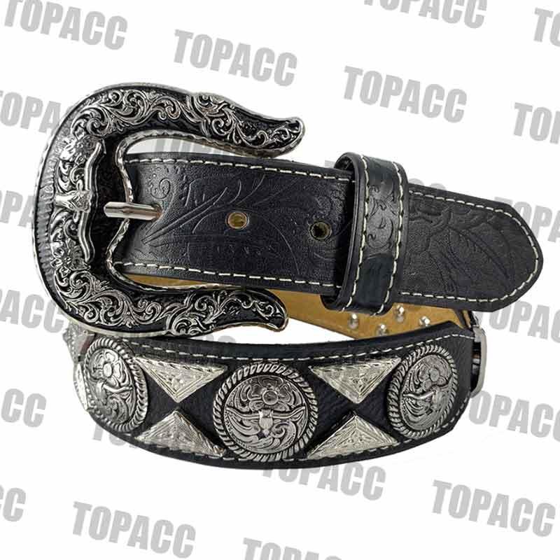 TOPACC Western Super Concho Longhorn Cow Bull Black Country Belts Genuine Leather - Gifts for You 'n Me