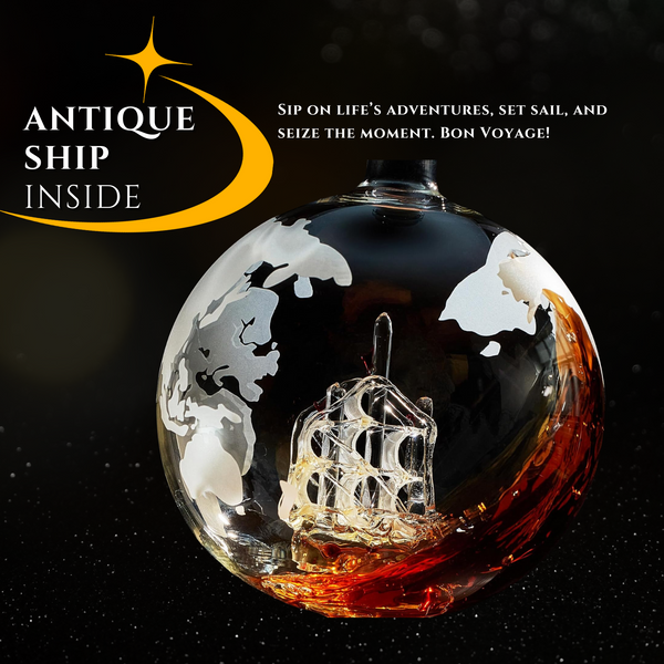 Rotating Whiskey Decanter Globe Set with 2 10OZ Etched Whiskey Glasses | 29 OZ | Moving Interactive World Globe, Gifts for Men Dad, Anniversary for Liquor Scotch Bourbon - Batteries NOT Included
